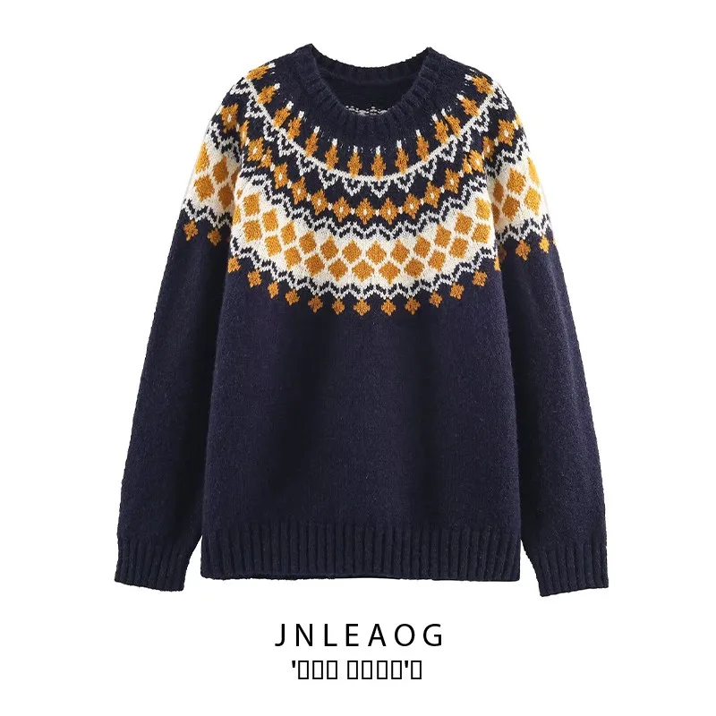 

JNLEAOG Faionable Thiened Loose Women's Sweater Street Sle round Ne Long Sve Polyester Fiber Autumn New Arrival