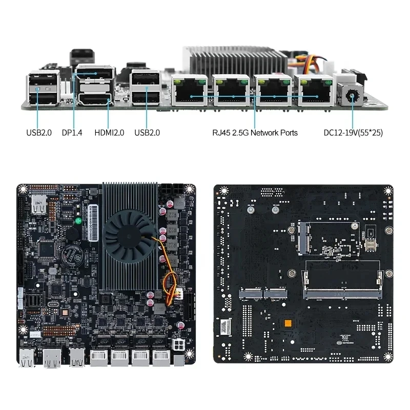 Imagem -05 - Topton-placa-mãe Nas Placa-mãe Roteamento Suave Firewall Itx Mainboard Firewall Bay x Sata3.0 1x Ddr5 2x M.2 Nvme 12th Gen I3-n305 N100 4x25g I226