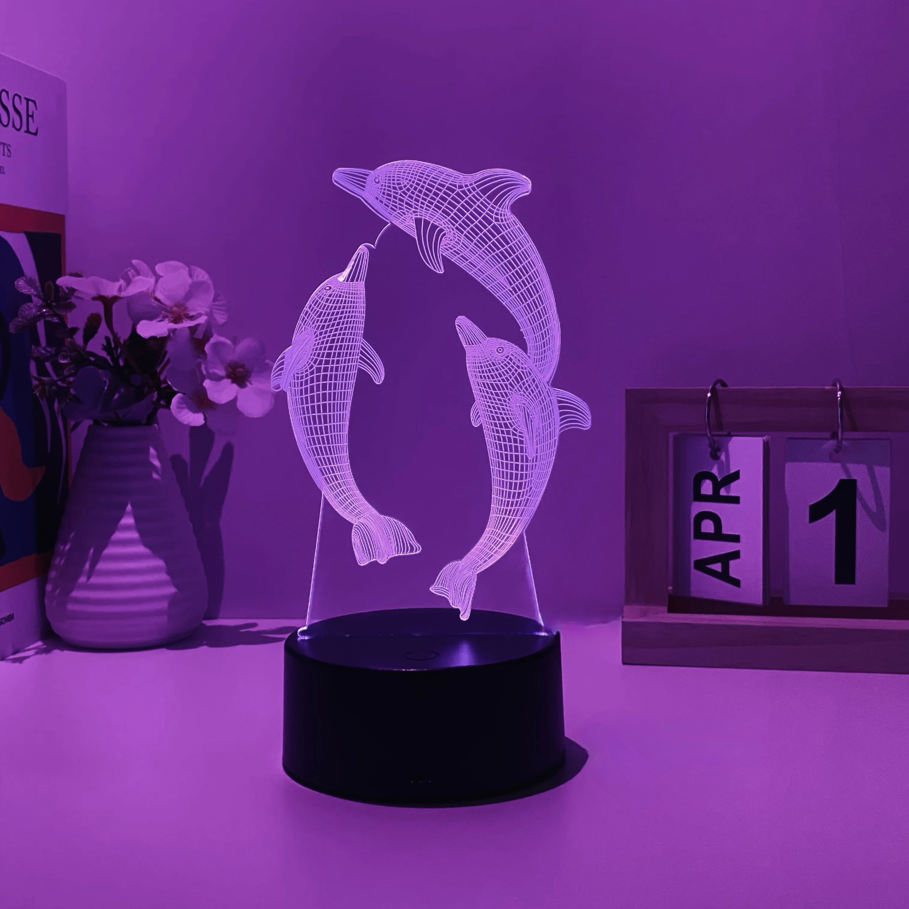 1PC dolphin pattern 3D nightlight, USB interface, atmosphere decorative light, holiday gift nightlight for friends.