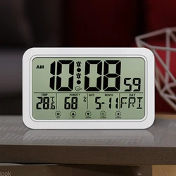 Large Number Electronic Wall Clock Temperature Humidity Display Snooze Alarm Clock Hanging/Desktop Digital Clock Battery Powered