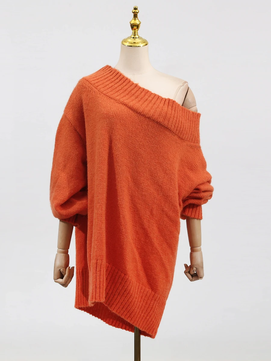 CHICEVER الصلبة تقسم طيات سترة الإناث انحراف طوق كم طويل فضفاض عادية كسول المرأة البلوزات الخريف نمط جديد الموضة