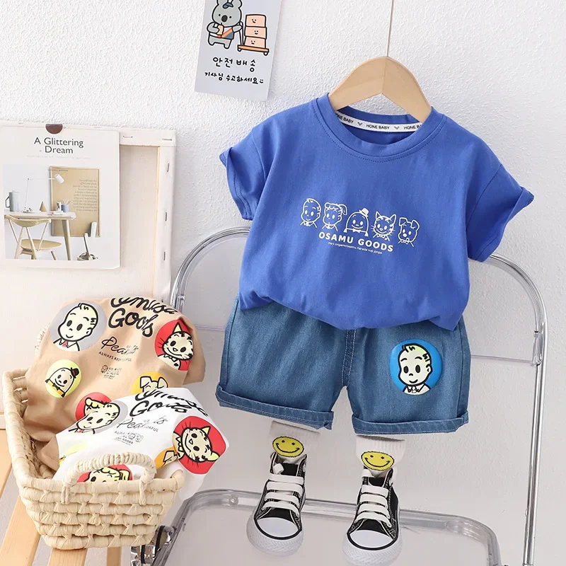 Boys summer short sleeved set 2024 new small and medium-sized children's round neck shirt Korean version T-shirt summer wear