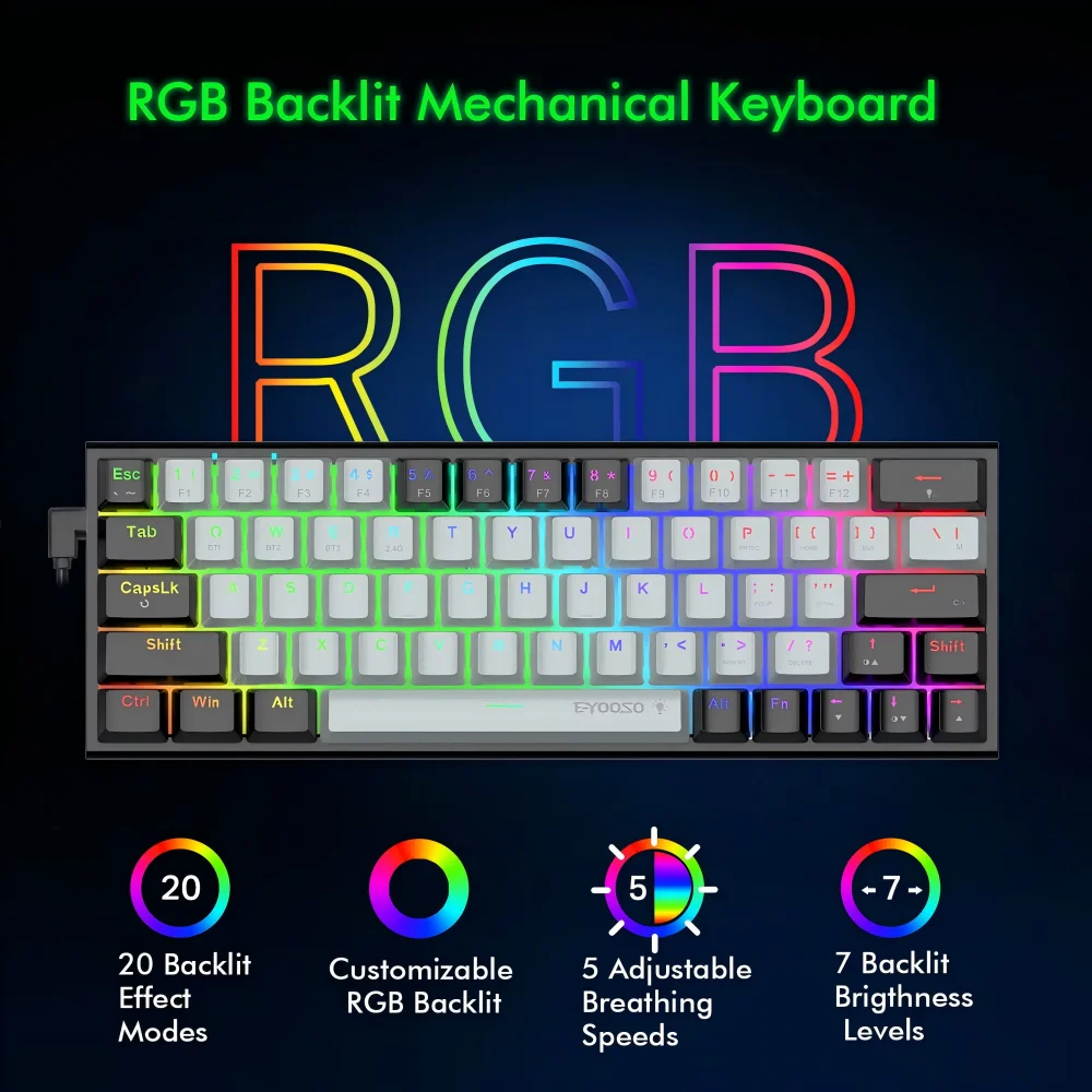 61 Keys  Computer  Wireless Mechanical Gaming Keyboard RGB LED Backlit Ergonomic Design Keyboard Cheap Gaming  Keyboard