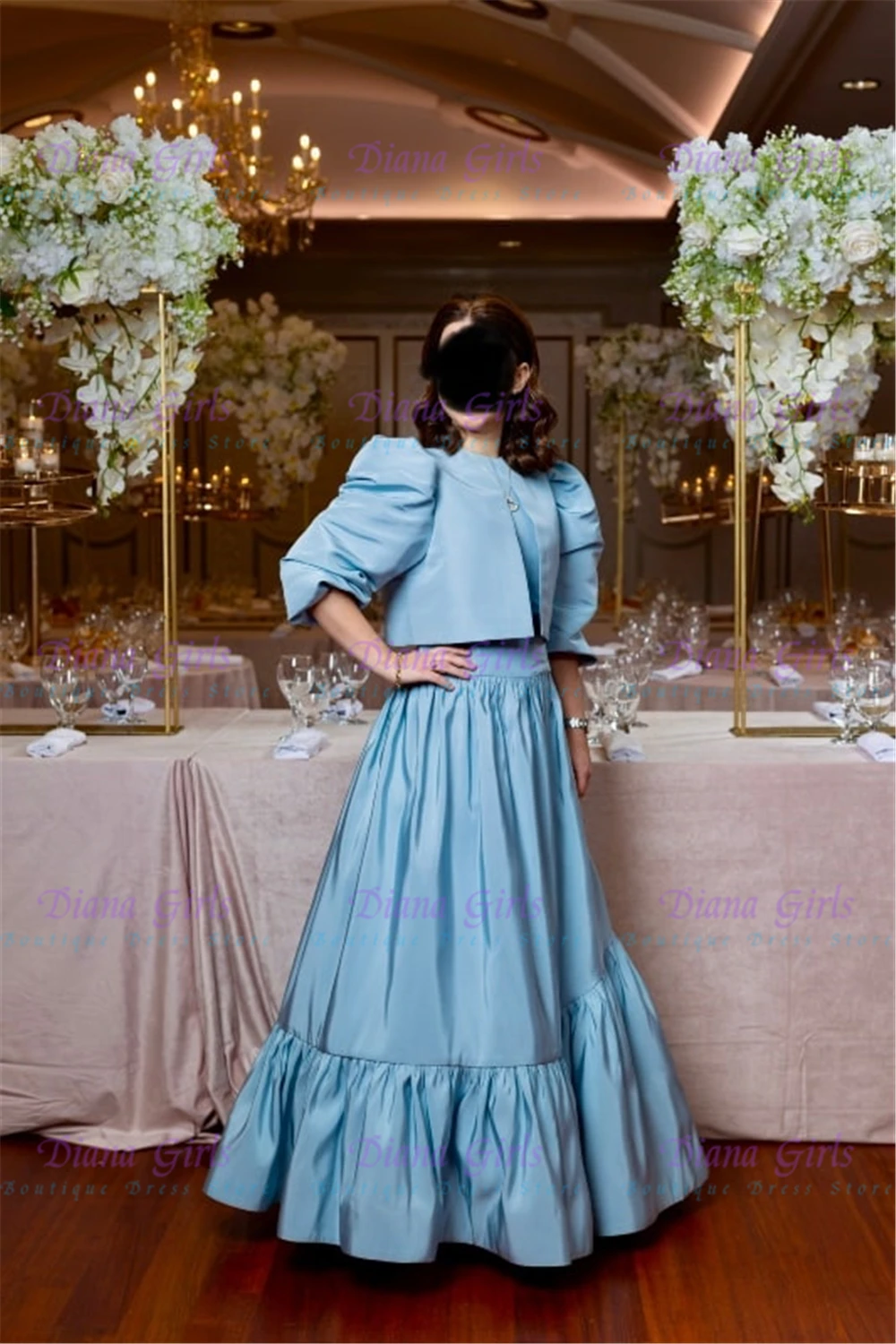Elegant Quality Flower Girl Dress Elegant A-line Blue Satin Fluffy for Little Girls Wedding Birthday Party Evening Ball Gowns
