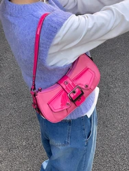 Bolso para axilas de un hombro para mujer, Pu rosa, portátil, suave, asa de transporte, cremallera cambiante, accesorios de moda Retro americanos