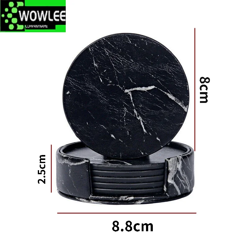 6PCS Hot Sale PU Leather Marble Coaster Drink Coffee Cup Mat Easy To Clean Placemats Round Tea Pad Table Holder Coasters