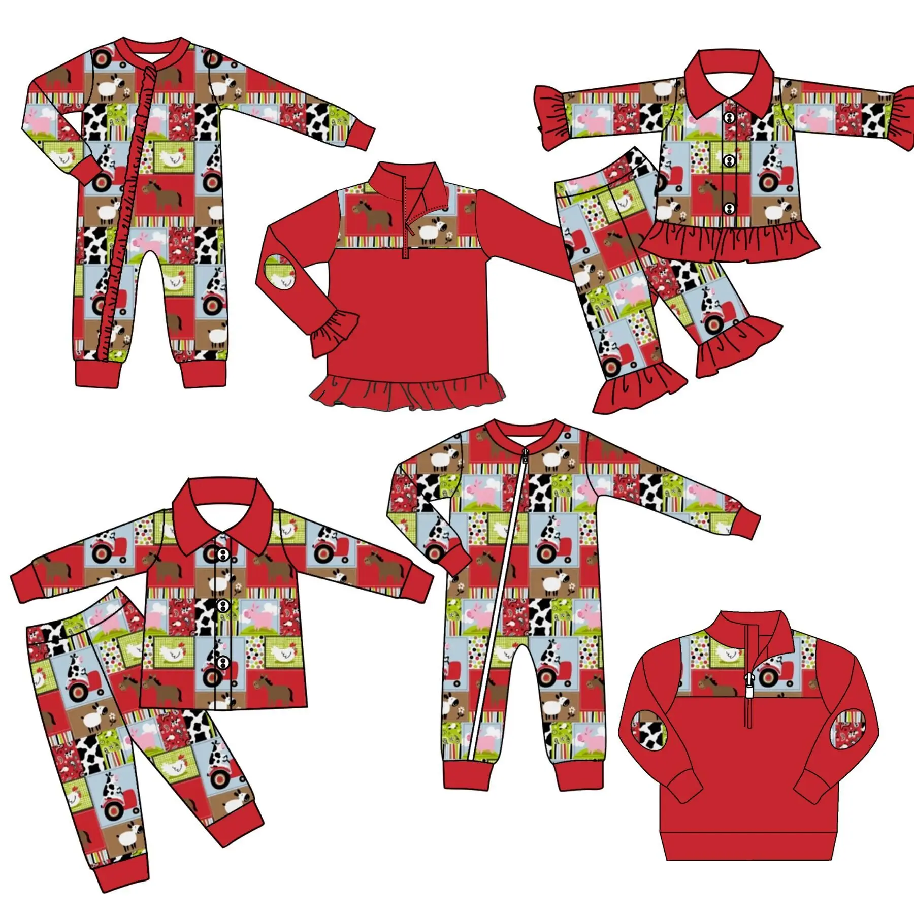 Wholesale Children Farm Clothing Toddler Boys Girls Pajamas Baby Sleeper Kid Pullover Shirt Animal Clothes