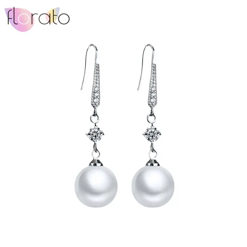 

925 Sterling Silver Needle Classic Retro Gentle Pearl Zircon Pendant Ear Hooks Women's Light Luxury Fashion Wedding Jewelry Gift