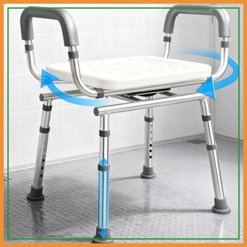 

Swivel Shower Chair with Arms, Heavy Duty Shower Seat for Inside Shower Stall & Bathtub, Height Adjustable Safety Bath Seat for Elderly, Handicap, Disabled & Adults