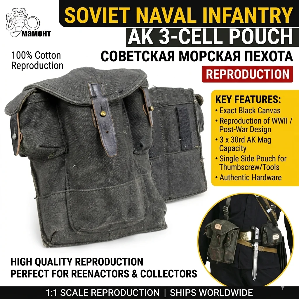

Реплика водонепроницаемой холщовой сумки для патронов (3 магазина) для советской морской пехоты, черная, с принтом АК, реплика российского военного снаряжения.