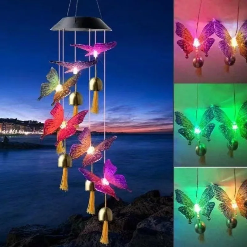 LED Solar Hummingbird Wind Chime Lamp Butterfly Lamp Courtyard Garden Landscape Decoration Atmosphere Lighting Fixture