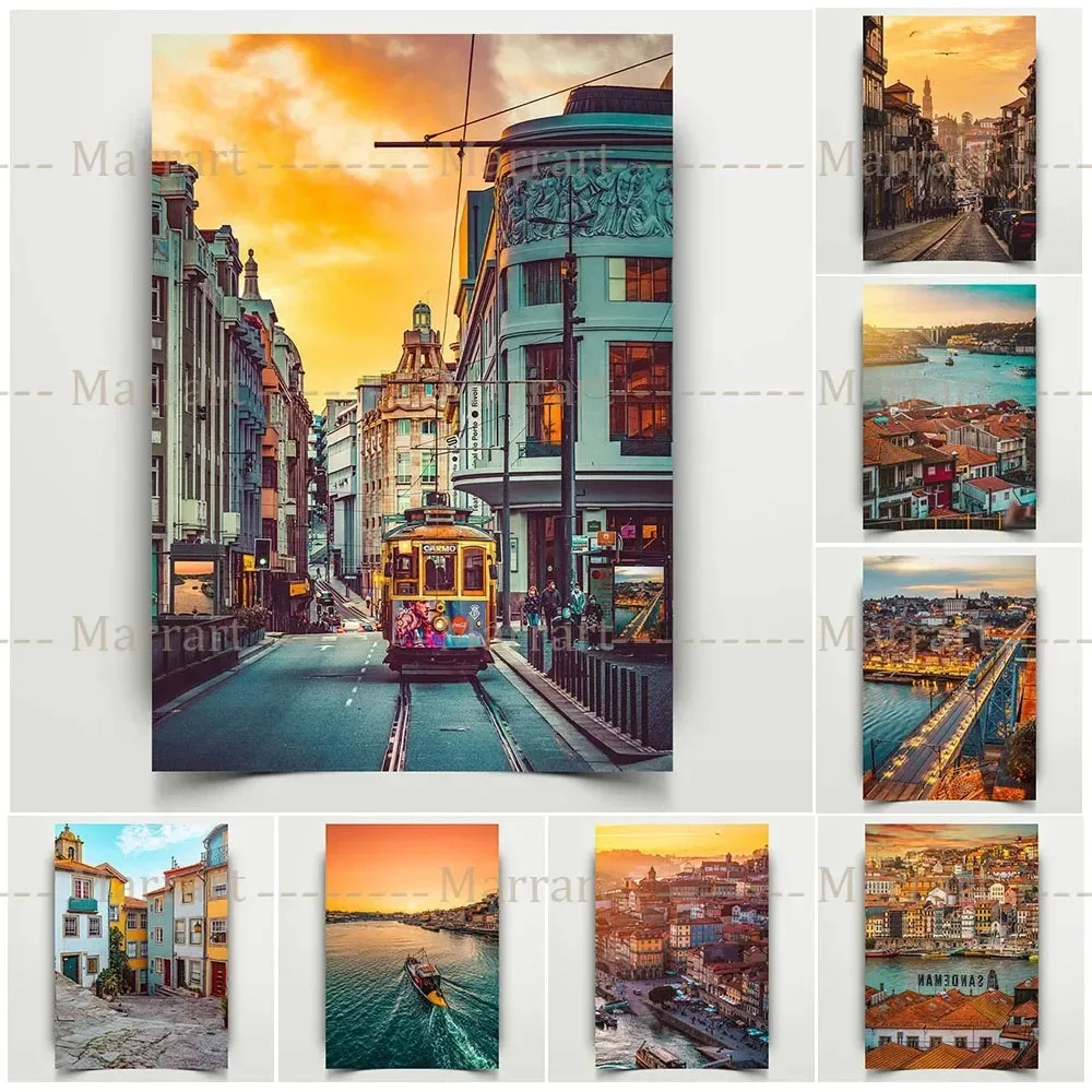 Douro River Sunset Landscape Art Poster And Prints Portugal Porto Architecture City Scenery Wall Art Canvas Painting Home Dec