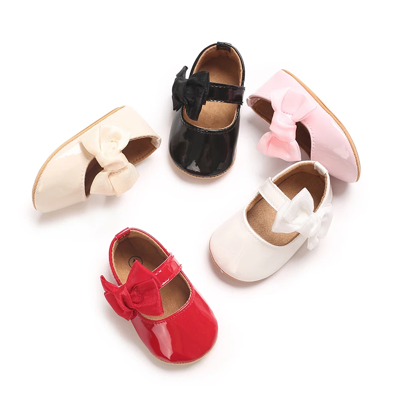 0-18M Newborn Casual Shoes Baby Bow Anti Slip Rubber Soft Sole Flat Bottom PU Newborn Bow Decoration Mary Janes