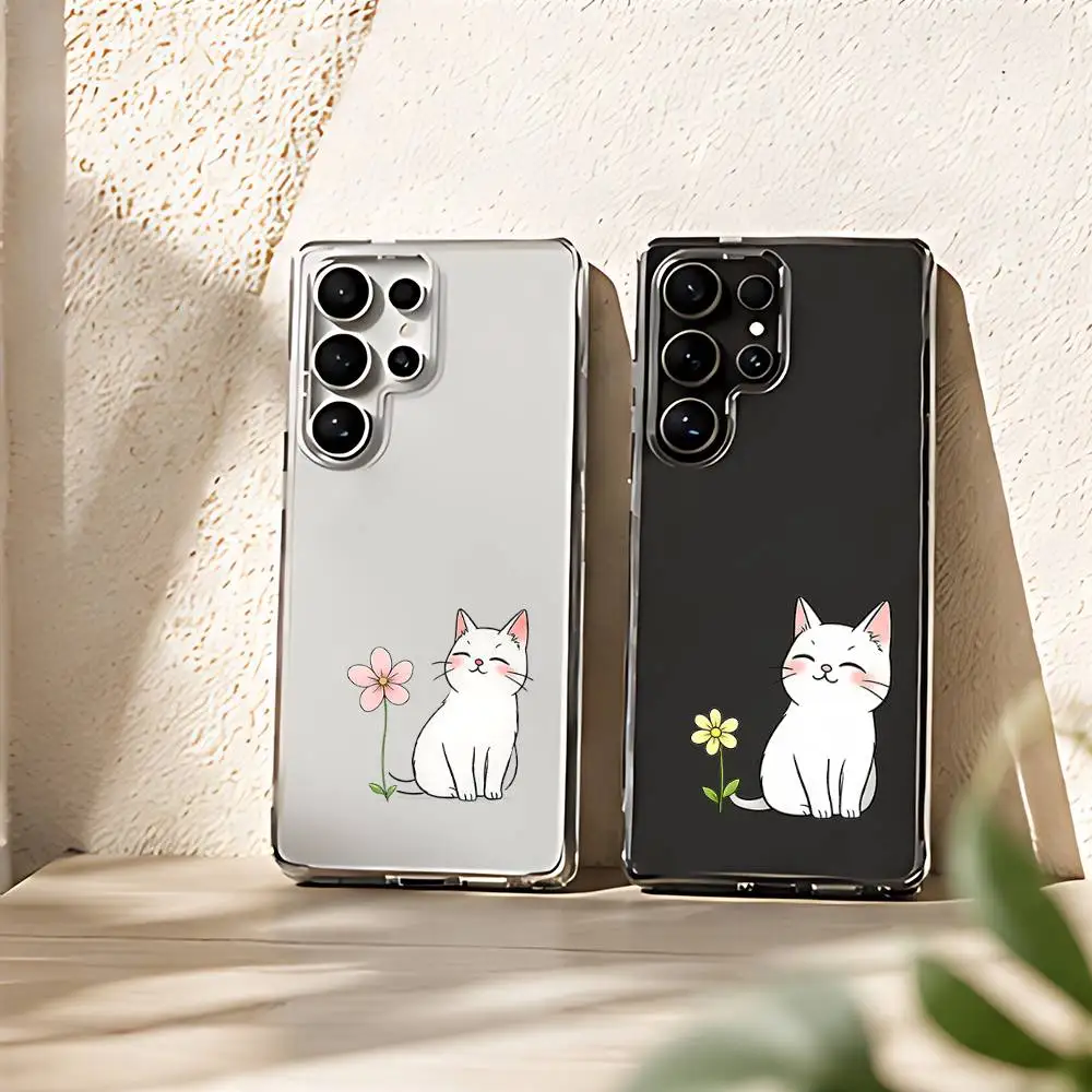 Kitten Flower Phone Case For Samsung Galaxy S21 S22 S23 S24ULTRA S25ULTRA FE Ultra Plus5G A52S S26 Shockproof Cover