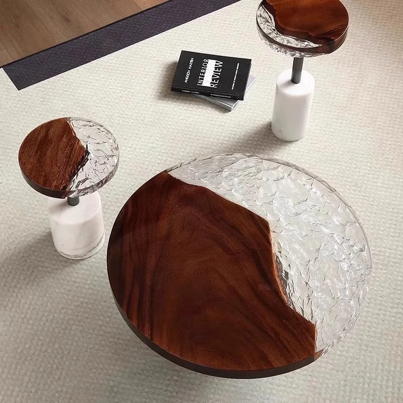 

Italian minimalist high-end art retro marble walnut coffee table