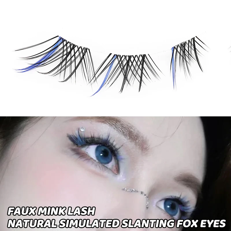 5 Paar Blaue Gemischte Farbige Künstliche Wimpern Natürliche Stachelige Manga-Wimpern Weiche Flauschige Streifenwimpern für Cosplay & Party-Make-up – Detail 3