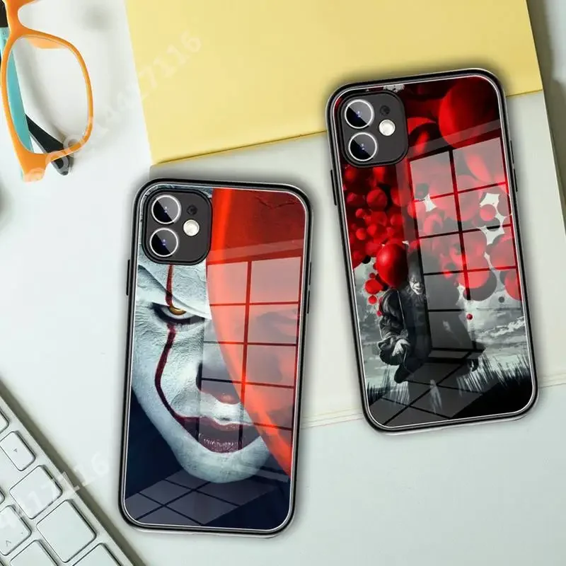 Phone Case Tempered Glass For iPhone 14 15 13 11 Pro XR XS MAX 8 7 Plus 12 Mini Pennywise The Clown Horror Full Coverage covers