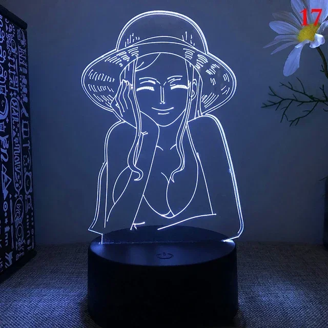 One Piece Zoro Luffy Nami Anime Night Lights Action Figure 3D LED Color Changing Toys Doll Usopp Sanji Chopper Hancock Xmas Gift