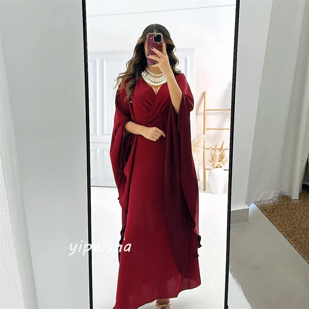 Vestido de graduación de estilo moderno de Arabia Saudita, vestido de noche Formal con cuello en V, línea A, plisado, largo hasta el tobillo, satinado, vestidos a medida para ocasiones