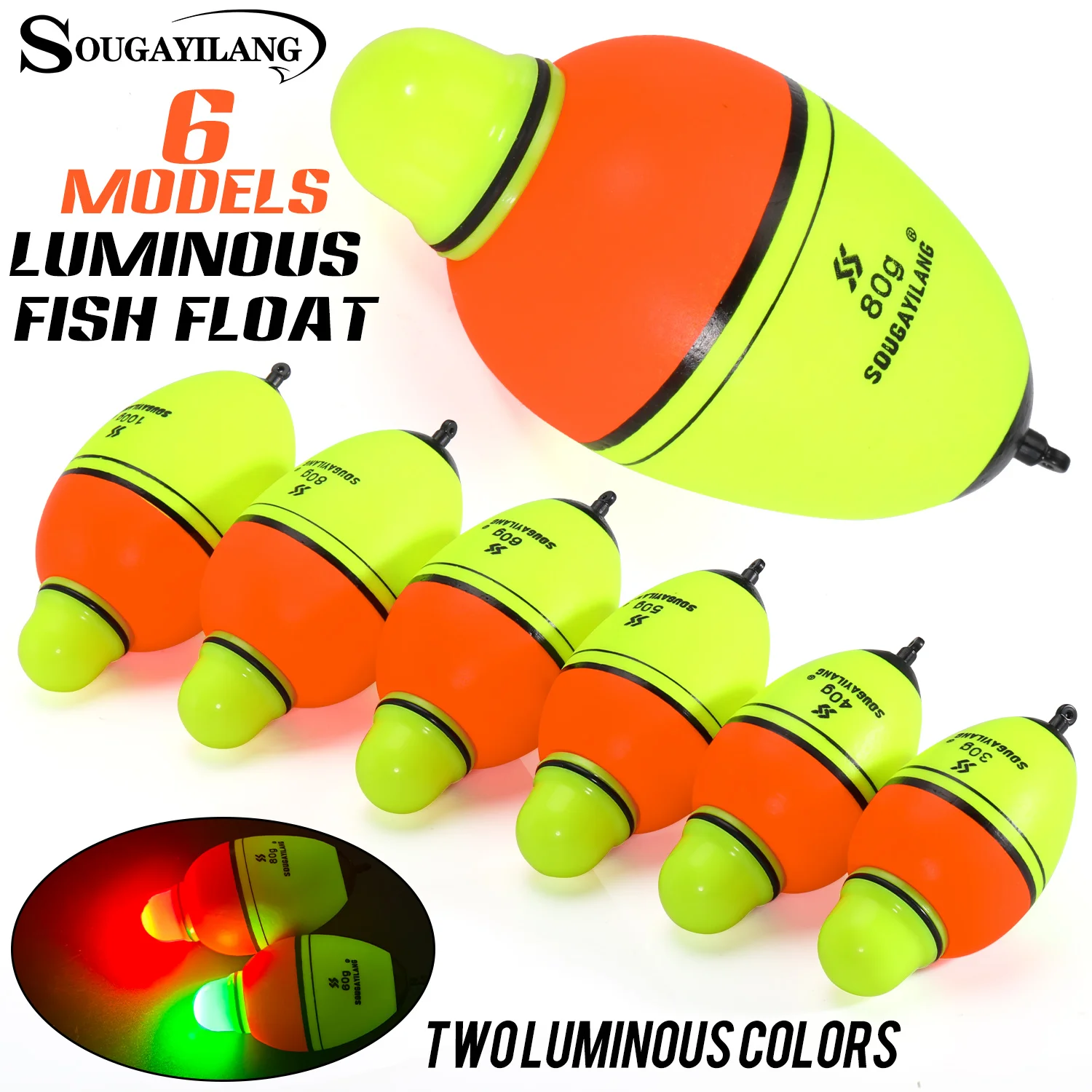 Sougayilang Luminous Fish Floats 2Pcs/4Pcs with 6 Size Options made from High Density Foam for 30-100g Buoyancy Fishing Pesca