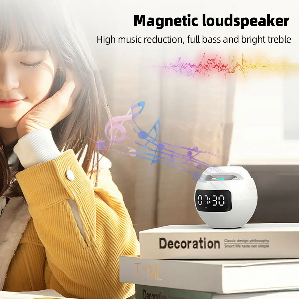 Mini Portable Smart Induction Digital Alarm Clock+Bluetooth 5.0 High-quality Speaker With LED Display TF Card MP3 USB Charging