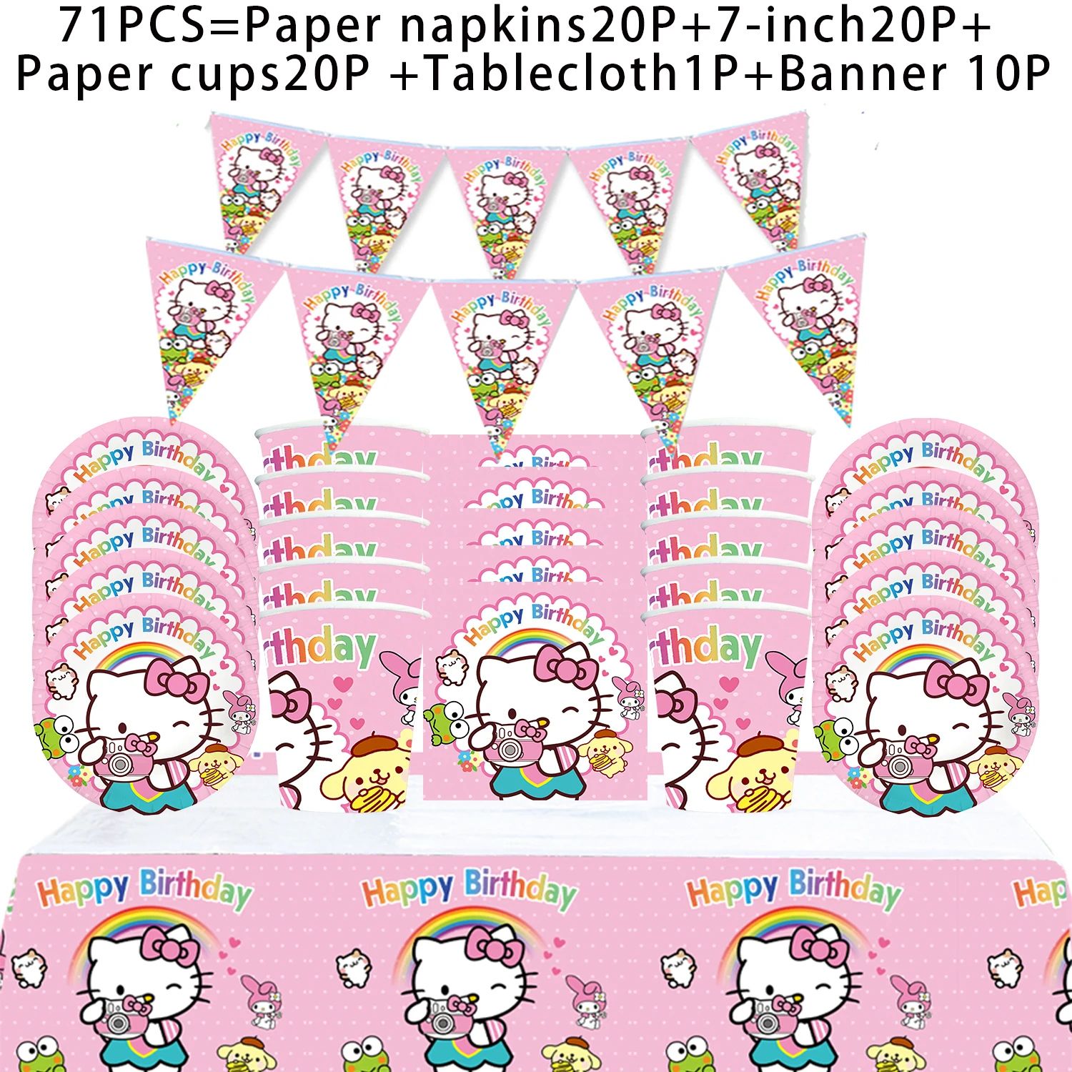 MINISO Hello Kitty Themed Birthday Decoration Party Arrangement Tableware Decoration Party supplies Scene decoration set