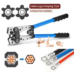 HX-50B 6-50mm² Battery Cable Lug Crimping Tool for AWG 10-1/0 Heavy Duty Wire Lug Tube Terminal Crimper Hex Crimp Tools Pliers