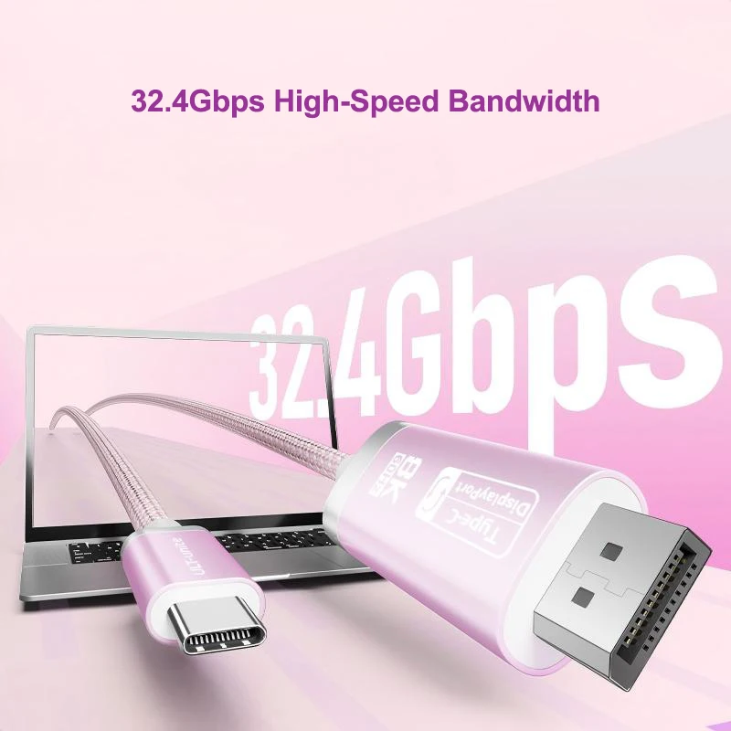 Pink Type-C to DisplayPort Cable 8K60Hz, 4K240Hz Thunderbolt 3/4 to Display Port Cable for Legion,Valve Index, Nitro V15, Laptop
