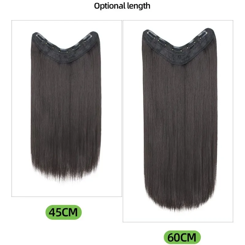 여성용 합성 헤어 익스텐션 고온 섬유 헤어 V자형 클립인 원피스 인비저블 심리스 가짜 머리카락