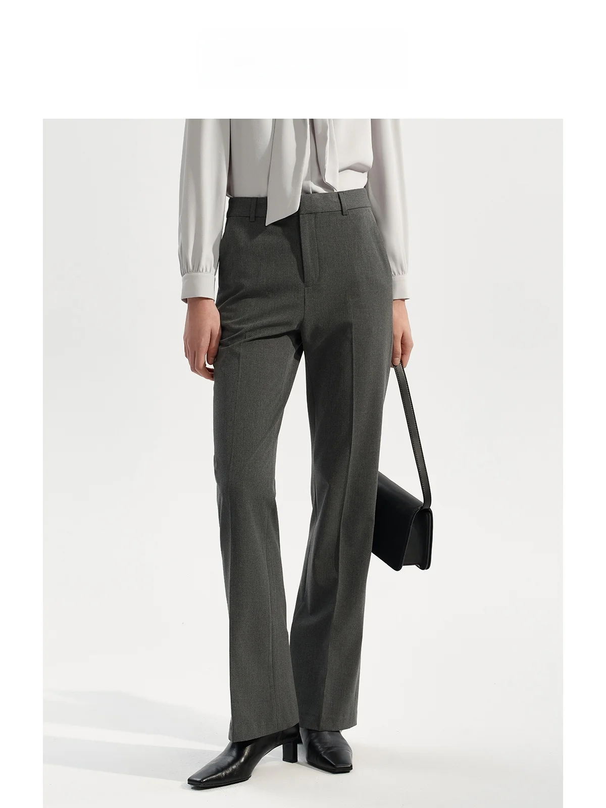 

LeLenth Grey Micro Flared Suit Pants Women's Small Size Interview Formal Wide Leg Pants High Waist Zipper Closure Commute Style