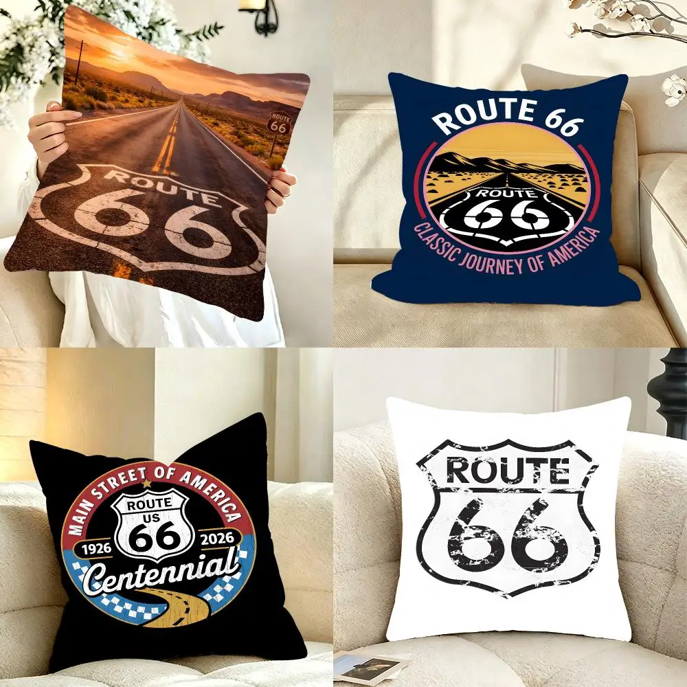 Theme Travel Route 66 Cushion Cover Bedroom bed reading backrest cushion Festive plush holiday Soft plush throw