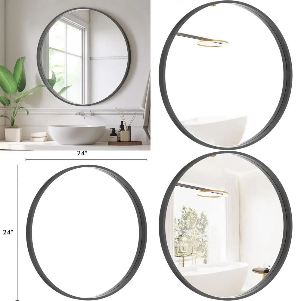

24-круглое черное настенное зеркало для ванной комнаты, туалетного столика, гостиной, спален и прихожей.