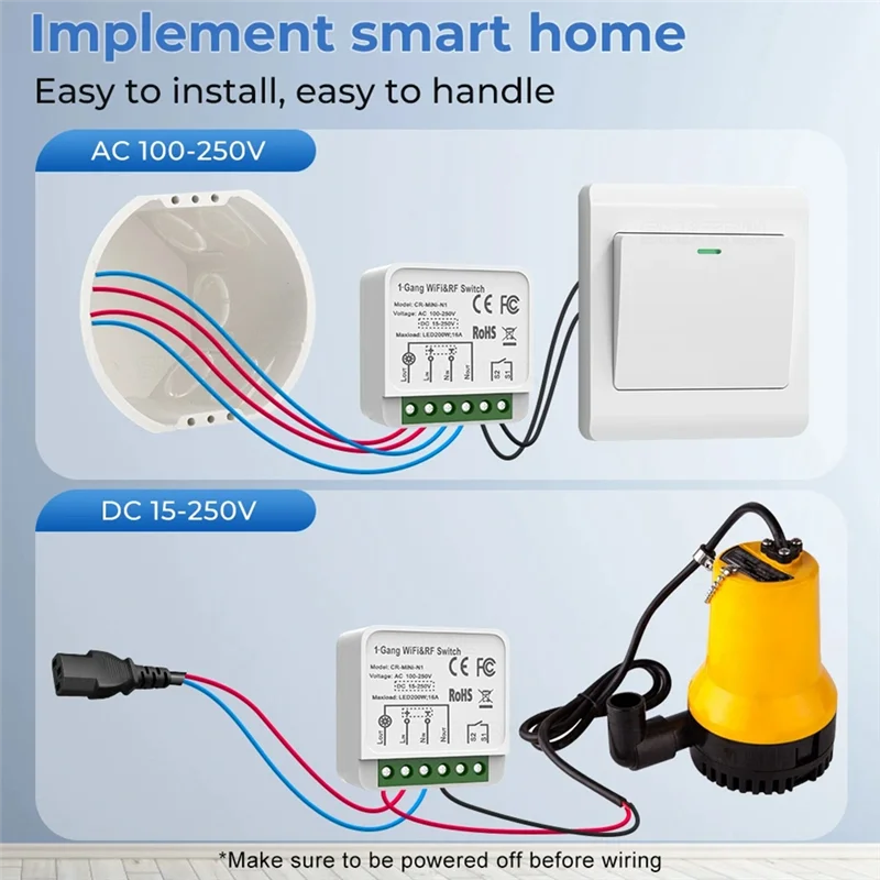 ABJO-Tuya Wifi RF433 Smart Switch Module With Remote Control Home Automation DIY MINI Breaker Relay For Alexa Smart Easy Install