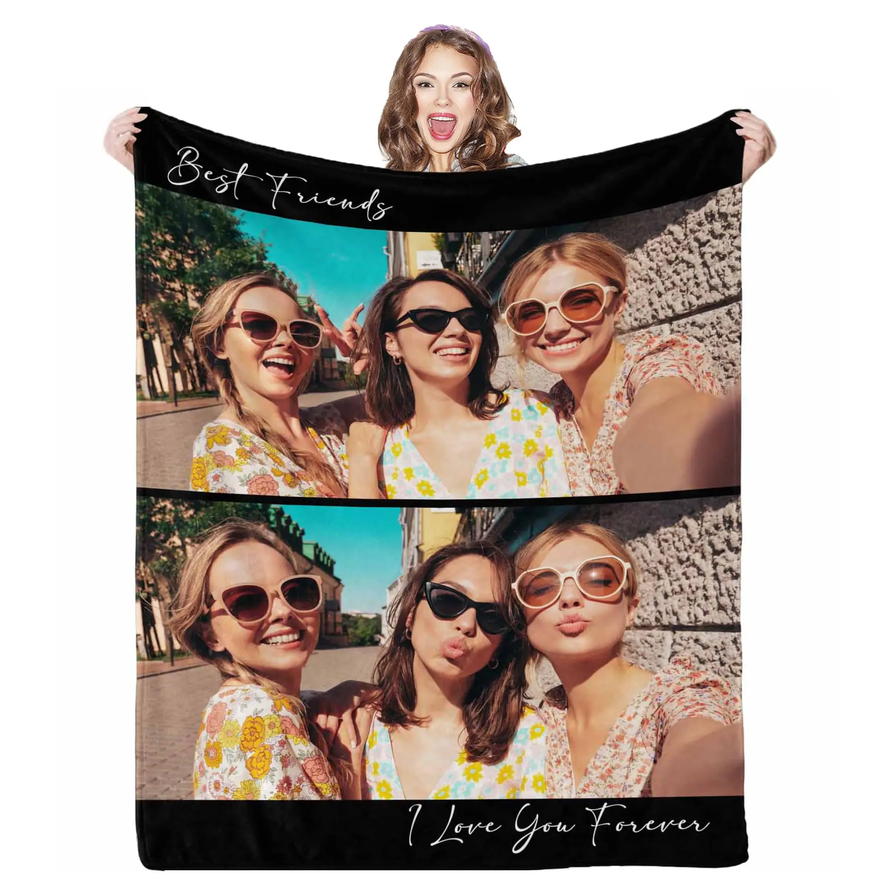 

Personalized Blanket with Pictures, 2 Photos Customized Blanket Photo Blankets Customize Personalized Best Friend Sister