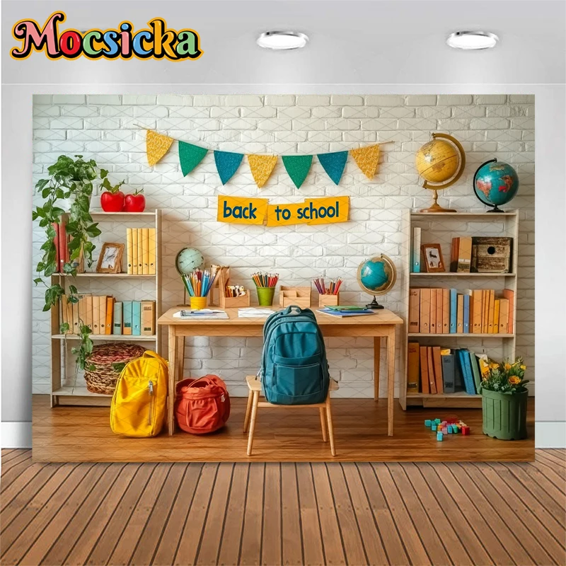 Mocsicka Photography Backdrop Back To School Study Room Brick Wall Background First Day Of School Children Birthday Party Decors