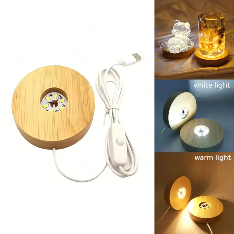 

1/2pc 6cm Wood Desktop Decorative Lights Light Base Night Light Wooden Led USB Display Light Stand Lamp Holder Lamp Art Ornament
