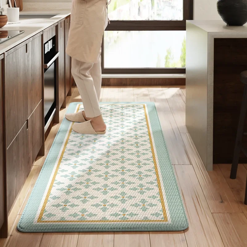 

Ins Style PU Leather Kitchen Floor Mat Nordic Oil and Water Resistant Carpet Washable Thickened Anti Slip and Anti Fall Foot Pad