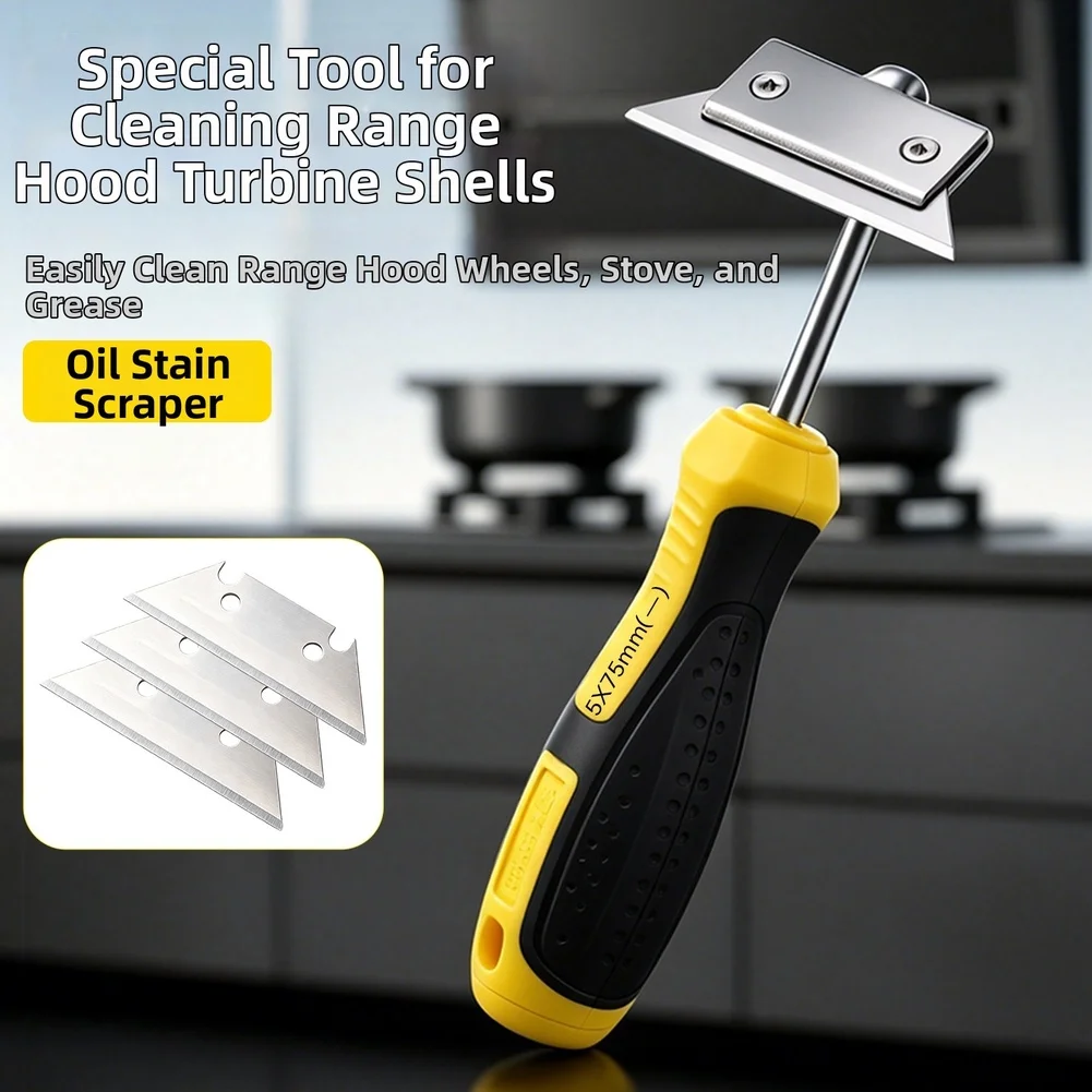 Rustproof Floor Scraper For Kitchen Grease Removal With 10 Replacement Blades Heavy Duty Oil Cleaning Tool For Home Bathroom
