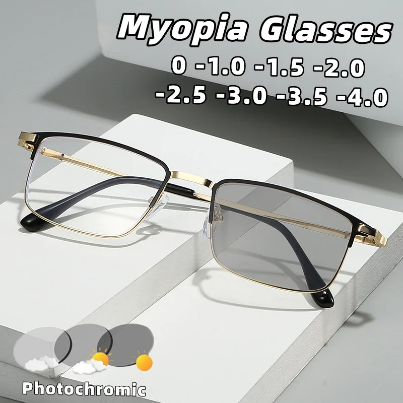 

Classic Square-Shaped Photochromic Myopia Glasses Ultra-Lightweight Comfortable Full-Frame Spectacles Men's Business Style
