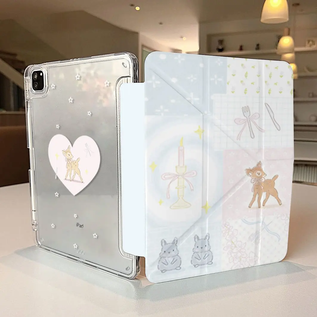 

Cute Sika Deer Rabbit New Tablet Case For iPad Pro 11 12.9in 13 M4 M5 Case 9.7 10.2 5/6th 7/8/9 11th Mini Air 3 4 5 6 7 Cover