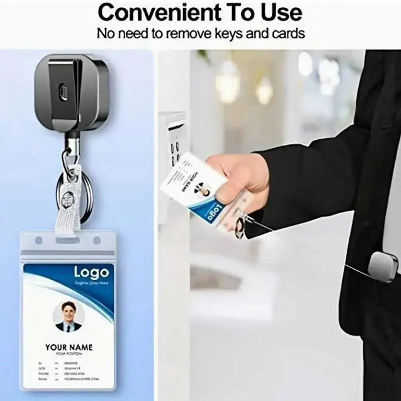 Zware metalen intrekbare sleutelhanger met badge scroll clip 28,3 inch versterkt staaldraad