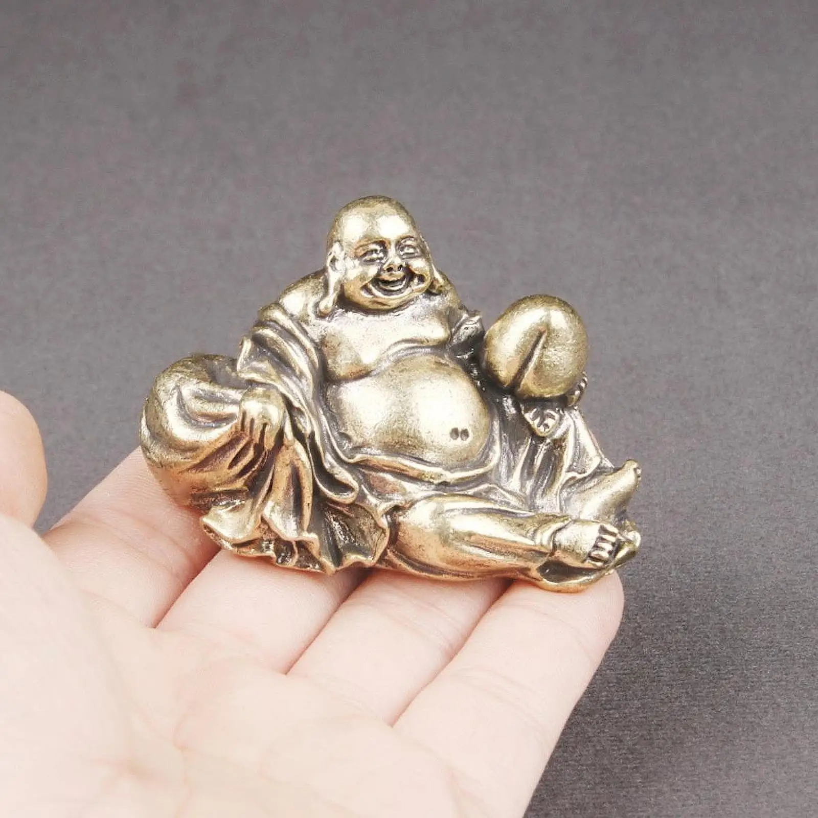 Maitreya Buddha Statue Traditional Decorative Centerpiece Buddhist Sculpture Brass Figurine for Home Shelf Living Room Cabinet