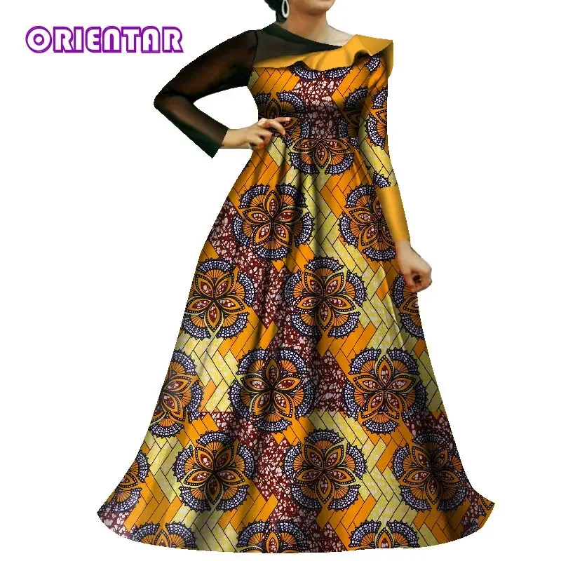 2022 Wedding Dresses for Women African Wax Print Long Evening Dress Asymmetric Long Sleeve African Dress Women Plus Size WY8245