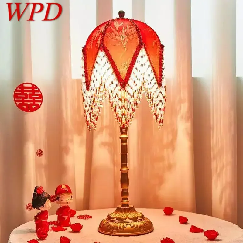 

WPD Red WeddingTable Lamp American Retro Living Room Bedroom Villa French Pastoral Creative Tassels Desk Light