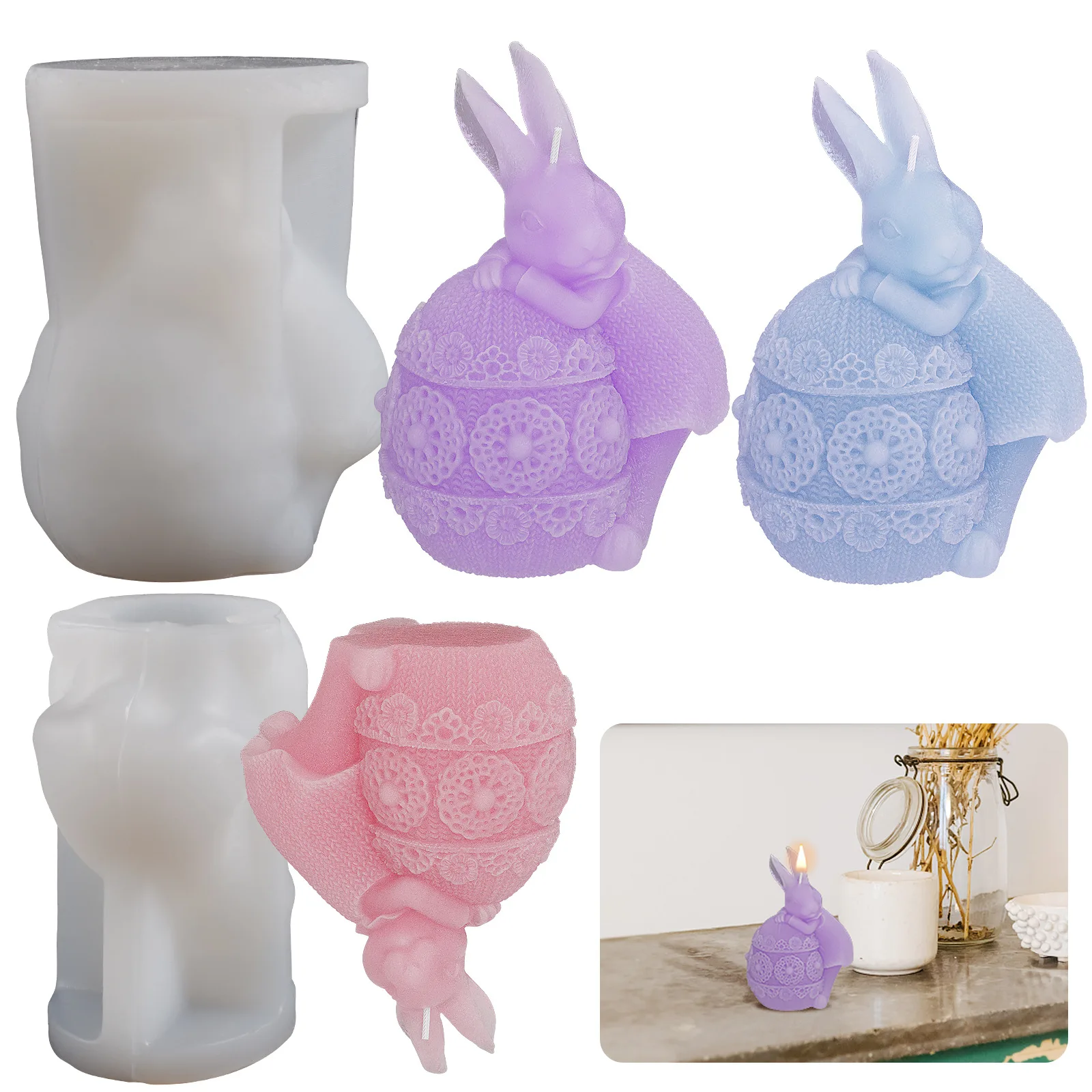 DIY Cute Rabbit Silicone Mold Easter Egg Rabbit Epoxy Resin Mold Gypsum Plaster Candle Making Tools Ornaments Crafts Decoration