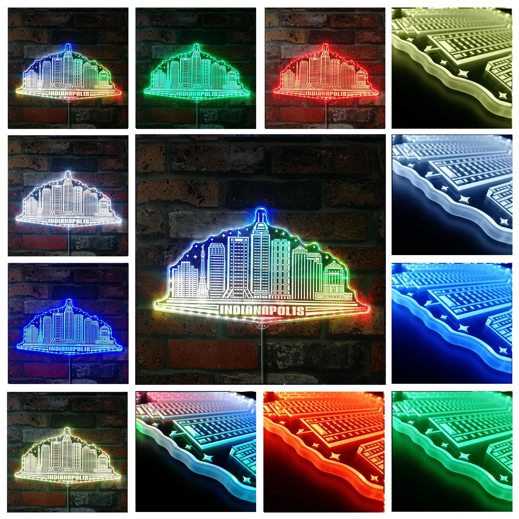 Indianapolis Indiana USA Skyline Silhouette RGB Dynamic Glam LED Sign st06-fnd-i0117