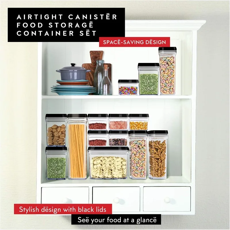 Airtight Food Storage Containers with Lids - 5 Piece Set - Pantry Organization and Storage - Clear Plastic BPA-Free