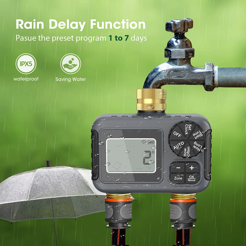 Mini Smart Watering Timer Automatic Irrigation System Waterproof Rain Delay Garden Water Controller LCD Display Sprinkler Timer