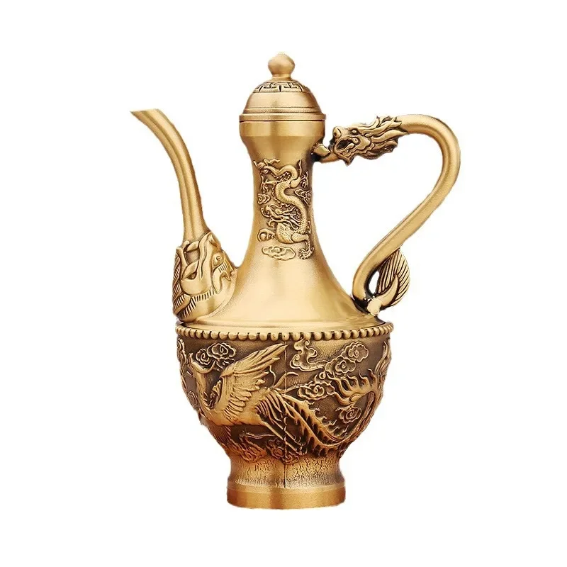 Brass Decorative Dragon & Phoenix Wine Jug Copper Craft High-End Gift Luxury Decorative Piece for Dining Room Or Bar Display