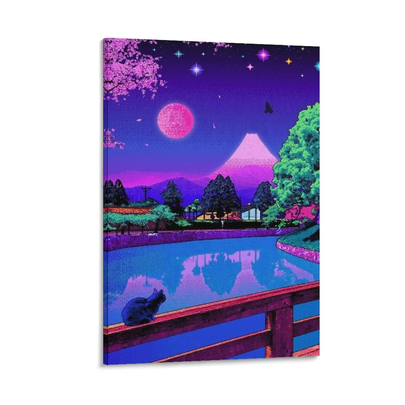 

Aesthetic 80s Pixel Art Japan Design Kawaii Cat Canvas Painting home decor interior paintings